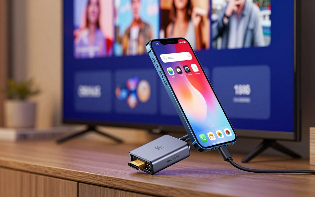 MHL-to-HDMI adapter linking a compatible phone with a television