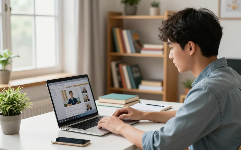 Student joining an online learning lesson from home Student joining an online learning lesson from home