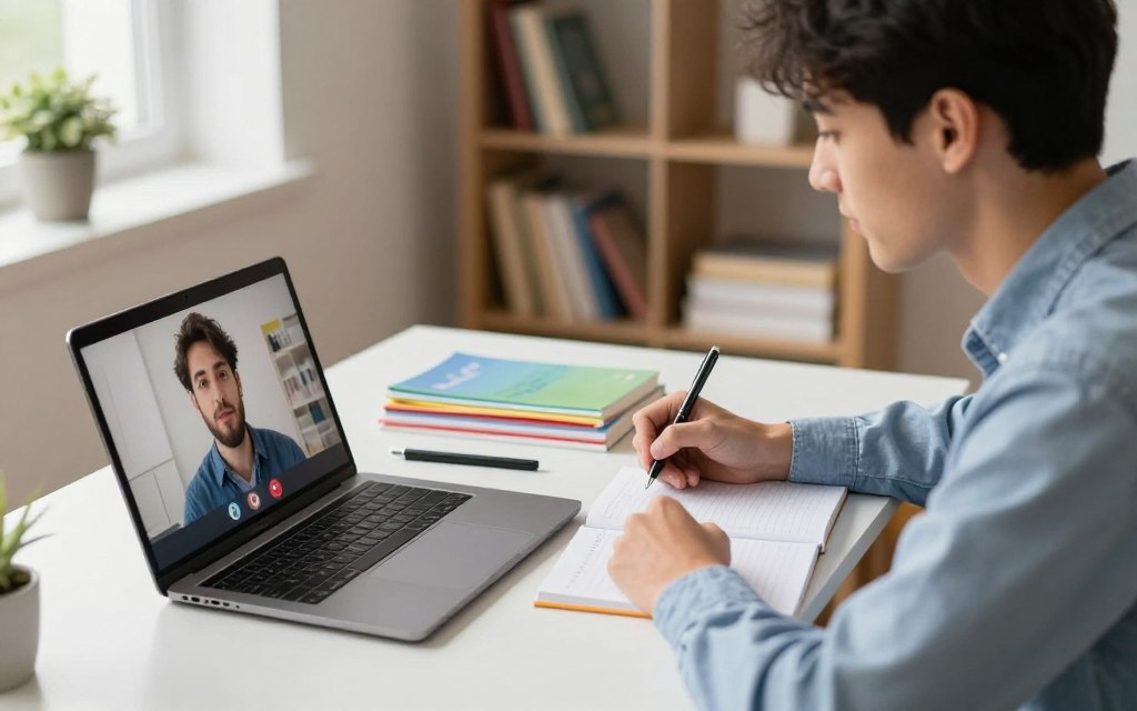 Student joining an online study discussion by video Student joining an online study discussion by video